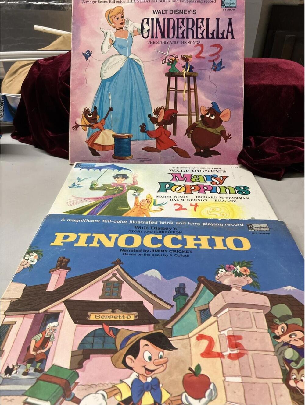 Disneys 1964 Mary Poppins, & 1969 Cinderella & Pinocchio Story & Song Albums